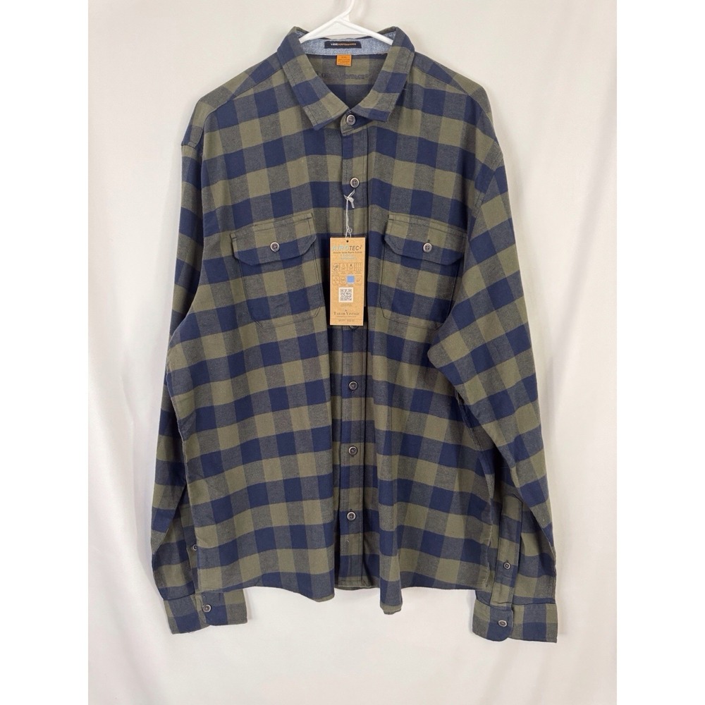 Airotec Luxe Performance Flannel Shirt XXL NWT Blue Green‎ Plaid Button Front